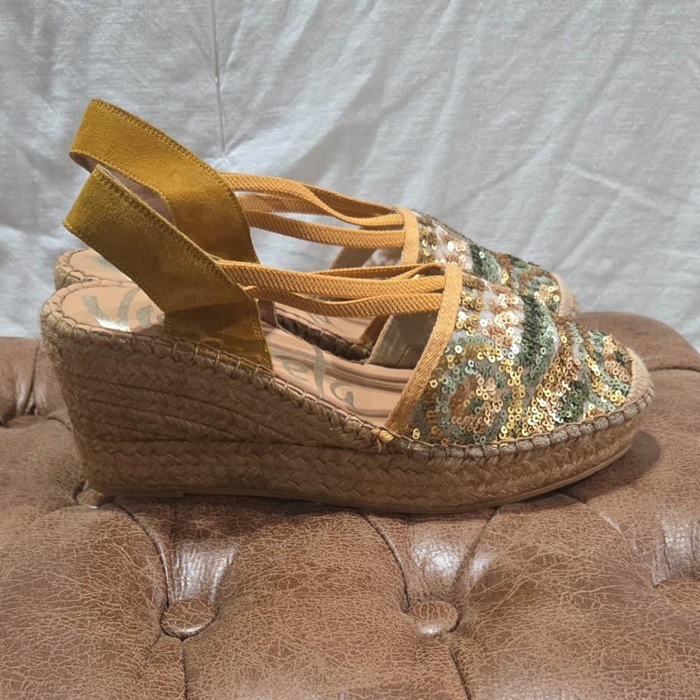 Sequin Espadrille Wedge Sandals - Gold and Green